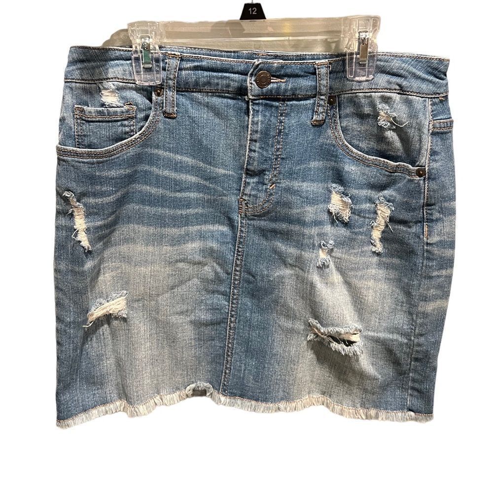 Mossimo Supply Co medium wash distressed denim mini skirt size 8